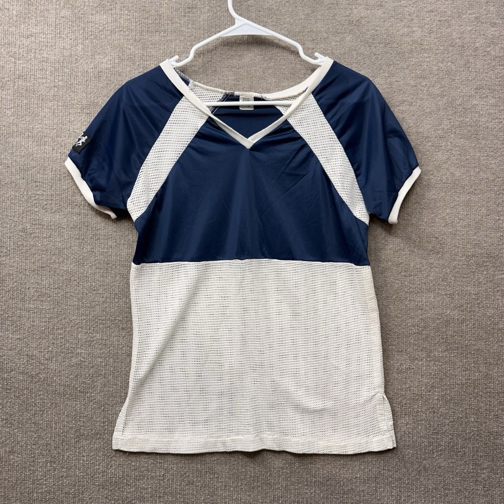 Frank Shorter Running Gear Top Men's Large Blue White Vintage Mesh Athletic